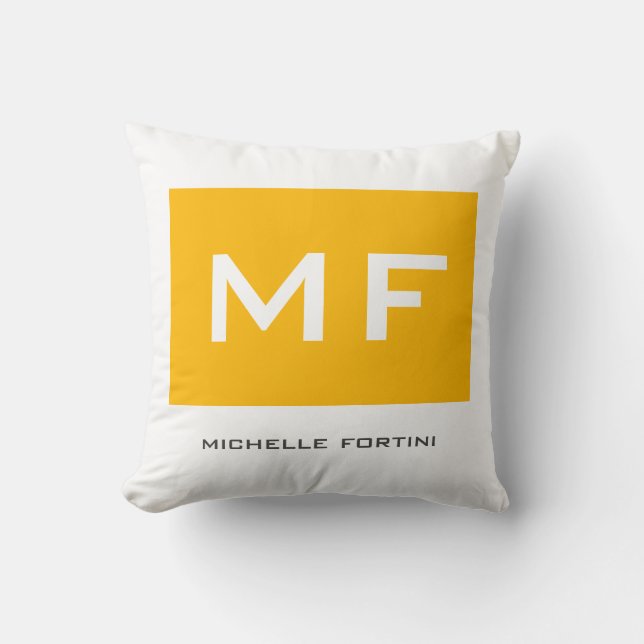 Attractive Monogram Yellow White Your Name Cushion (Front)