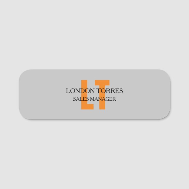 Attractive Monogrammed Grey Plain Name Tag (Front)