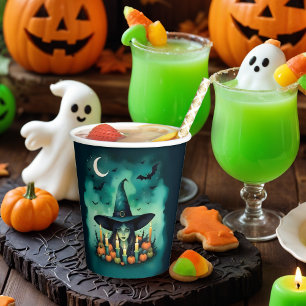 Attractive & Mystical Halloween Witch Conjures Paper Cups