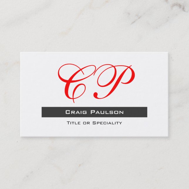 Attractive Red Black White Monogram Business Card (Front)