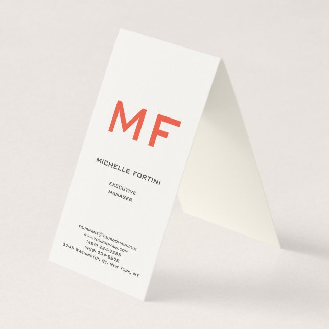 Attractive Red Monogram Cream Minimalist Plain  Business Card (Front)