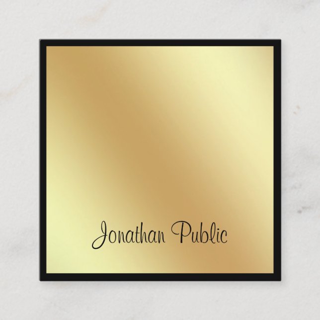 Attractive Square Script Glamour Black Gold Plain Business Card (Front)