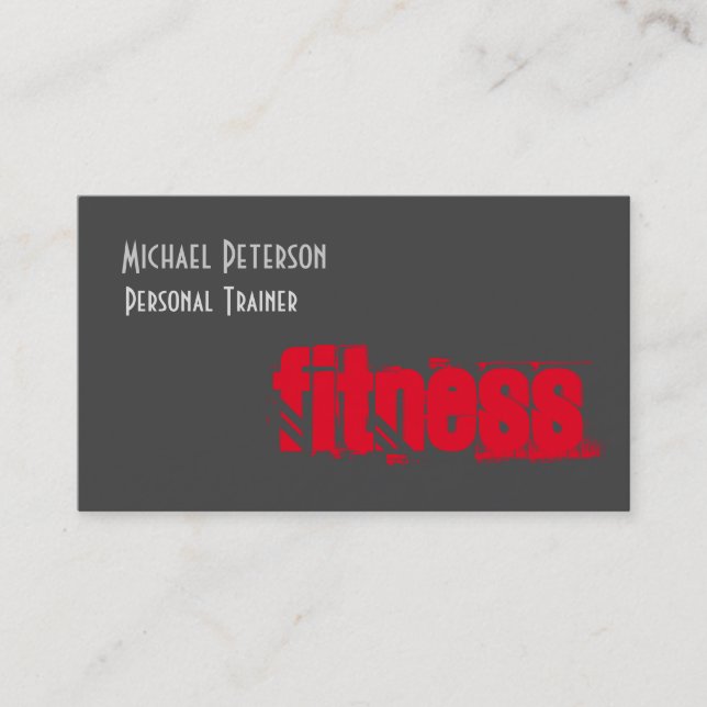 Attractive Unique Red Grey Personal Trainer Business Card (Front)