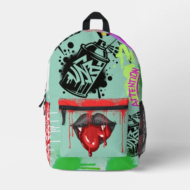Attractive vampire streetart Vibrant Blue red Printed Backpack (Front)