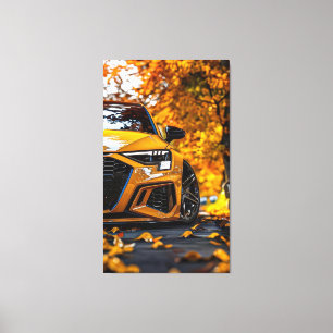 Attractive Yellow Car in Autumn Landscape Canvas Print