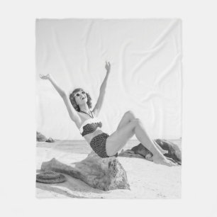 Attractive young woman in bikini on the beachvinta fleece blanket