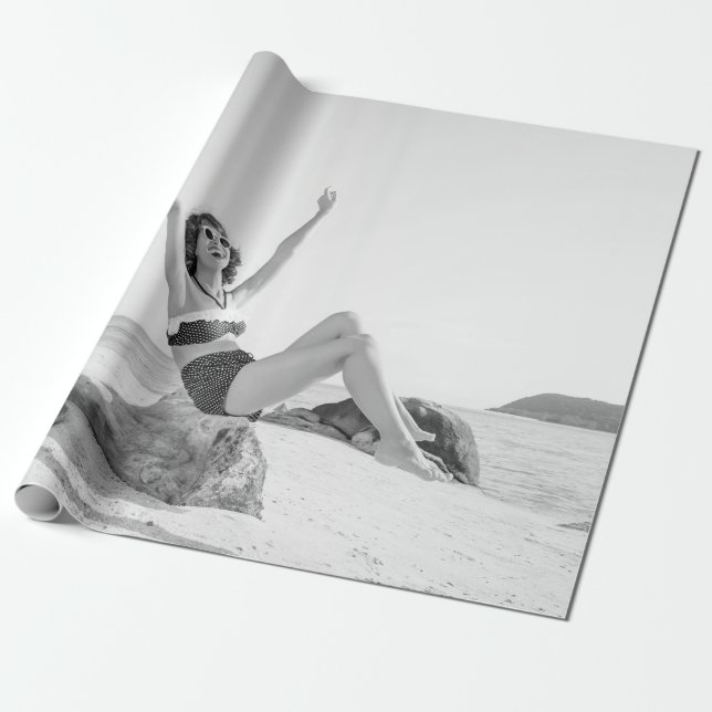 Attractive young woman in bikini on the beachvinta wrapping paper (Unrolled)