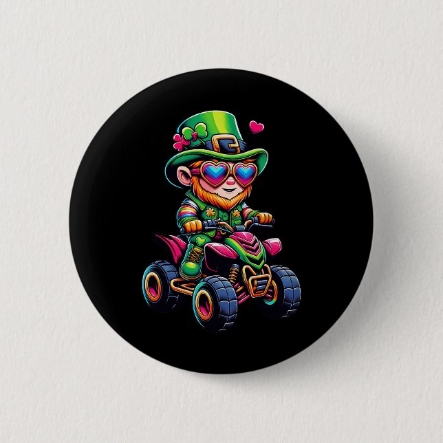 Atv 4 Wheeler Leprechaun Kids Mens Womens St Patri 6 Cm Round Badge (Front)