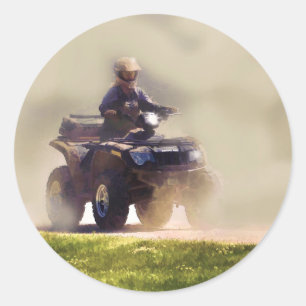 ATV All Terrain Vehicle & Driver in the Dust Classic Round Sticker