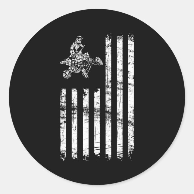 Atv American Flag Four Wheeler Quad Bike Classic Round Sticker (Front)