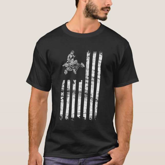 Atv American Flag Four Wheeler Quad Bike T-Shirt (Front)