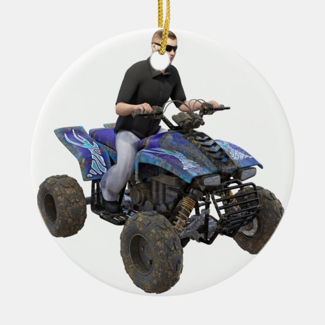 ATV Blue Mud Rider Ceramic Tree Decoration (Front)