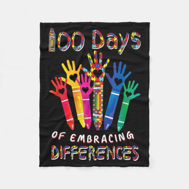 Au Awareness Embrace Differences 100 Days Of Fleece Blanket (Front)
