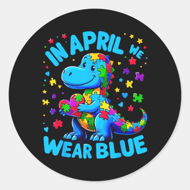 Au Awareness T-Rex Dino Classic Round Sticker (Front)