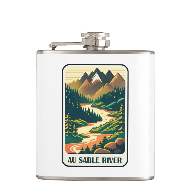 Au Sable River Michigan Colours Hip Flask (Front)