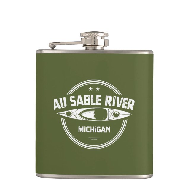 Au Sable River Michigan Kayaking Hip Flask (Front)