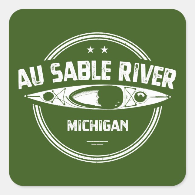 Au Sable River Michigan Kayaking Square Sticker (Front)