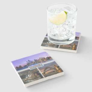 AU Sydney by Night - Opera House - HArbour Bridge Stone Coaster