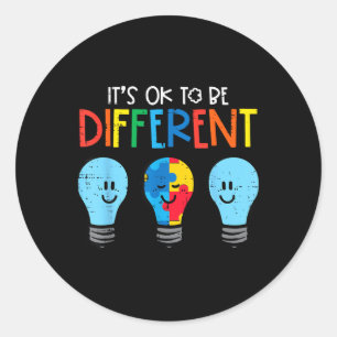 Au To Be Different Light Bulb Awareness Men Women Classic Round Sticker