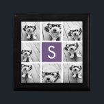 Aubergine and White Photo Collage Custom Monogram Gift Box<br><div class="desc">You can use Instagram photos for this design. Use 8 square photos to create a unique and personal gift. Or you can keep the hipster puppy and make a trendy keepsake. If you need to adjust the pictures,  click on the customise tool to make changes.</div>