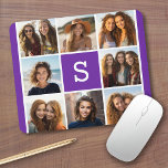 Aubergine and White Photo Collage Custom Monogram Mouse Pad<br><div class="desc">You can use Instagram photos for this design. Use 8 square photos to create a unique and personal gift. Or you can keep the hipster puppy and make a trendy keepsake. If you need to adjust the pictures,  click on the customise tool to make changes.</div>