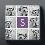 Aubergine and White Photo Collage Custom Monogram Plaque<br><div class="desc">You can use Instagram photos for this design. Use 8 square photos to create a unique and personal gift. Or you can keep the hipster puppy and make a trendy keepsake. If you need to adjust the pictures,  click on the customise tool to make changes.</div>
