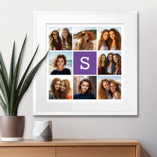 Aubergine and White Photo Collage Custom Monogram Poster