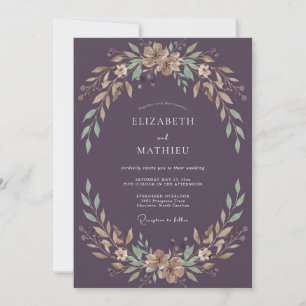 Aubergine Champagne Vine Wedding Invitation