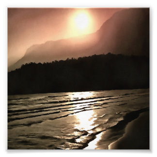 Aubergine Coloured Nightfall At The Beach Landscap Photo Print