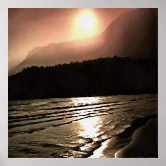 Aubergine Coloured Nightfall At The Beach Landscap Poster