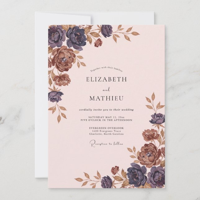 Aubergine Copper Painted Wedding Invitation (Front)