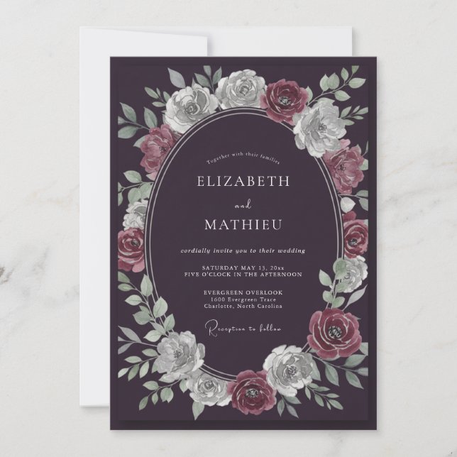 Aubergine Dramatic Midnight Wedding Invitation (Front)