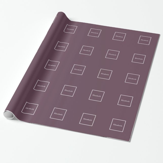 Aubergine Eggplant White Framed Initial Monogram Wrapping Paper (Unrolled)