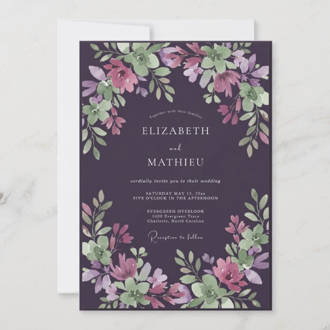 Aubergine Lavender Painted Wedding Invitation (Front)