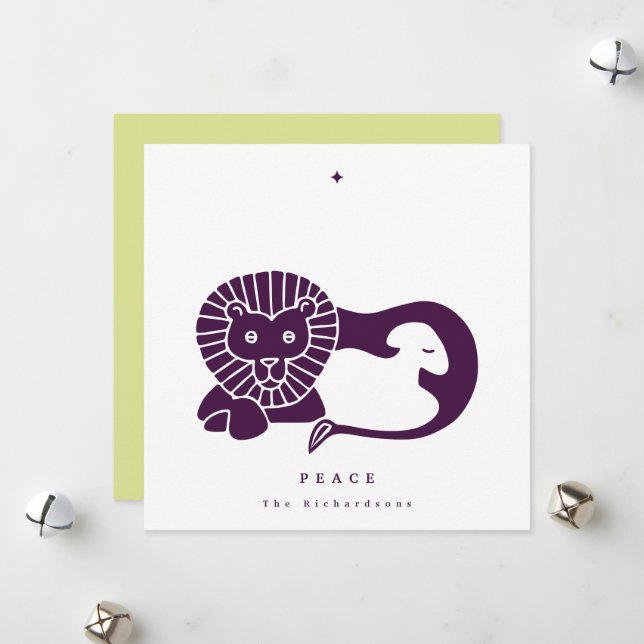 Aubergine Lion and Lamb Flat Holiday Card (Front/Back In Situ)