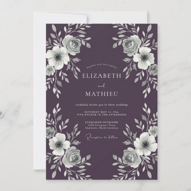 Aubergine Ornate Winter Wedding Invitation (Front)
