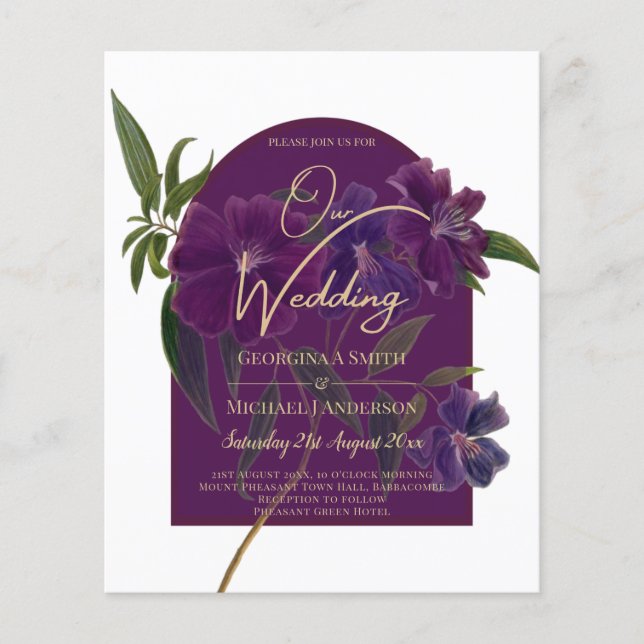 Aubergine Plum Purple Floral Forest Green Wedding Flyer (Front)