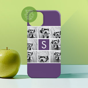 Aubergine Purple and White Photo Collage Monogram iPhone 15 Pro Case