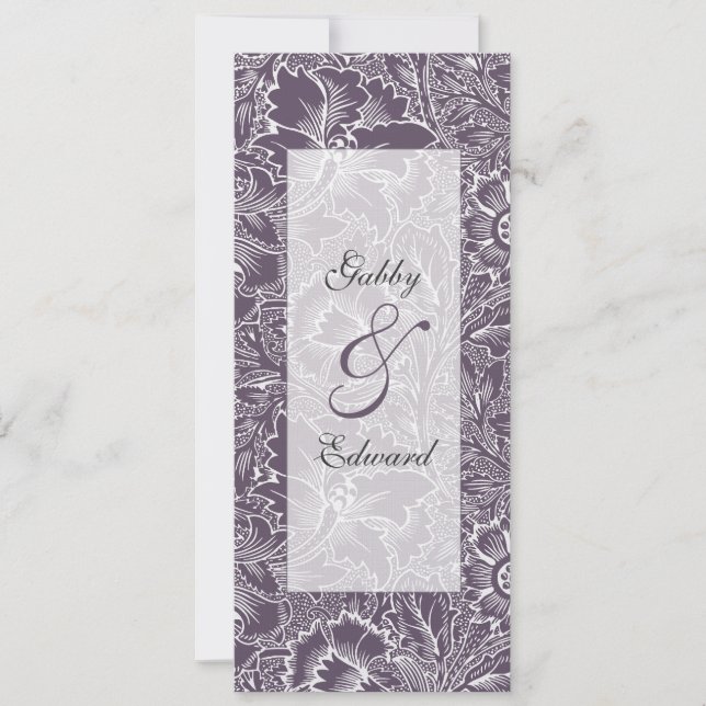 Aubergine Purple Vintage Long Wedding Invitation (Front)