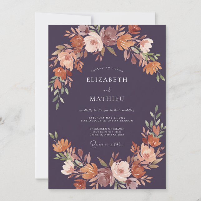 Aubergine Rich Autumn Wedding Invitation (Front)