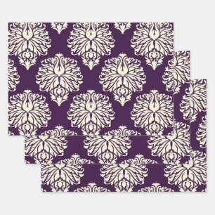 Aubergine Southern Cottage Damask Wrapping Paper Sheet
