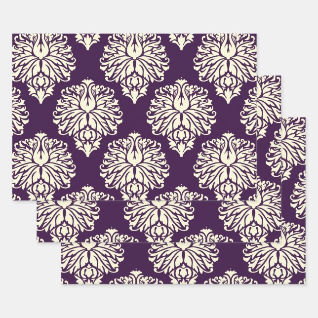 Aubergine Southern Cottage Damask Wrapping Paper Sheet (Set)