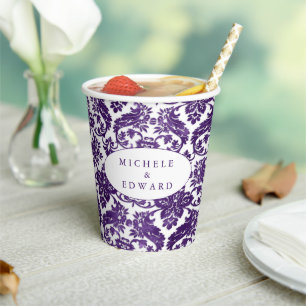Aubergine Vintage Damask Lace Paper Cups