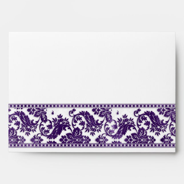 Aubergine Vintage Damask Lace Wedding Envelopes (Front)