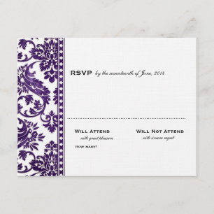 Aubergine Vintage Damask Lace Wedding RSVP Card