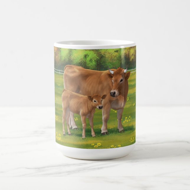 Aubrac Cow & Cute Calf in Spring Pasture Coffee Mug (Center)