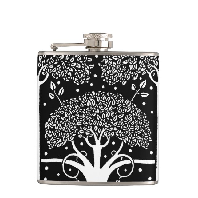 Aubrey Beardsley Art Nouveau Tree Pattern Print Hip Flask (Front)