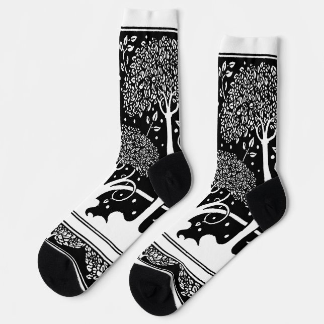 Aubrey Beardsley Art Nouveau Tree Pattern Print Socks (Left)