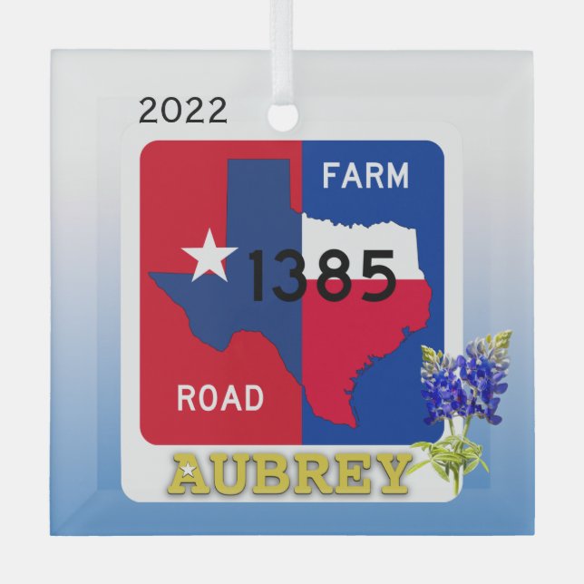 Aubrey, Texas & Bluebonnets Ornament (Front)