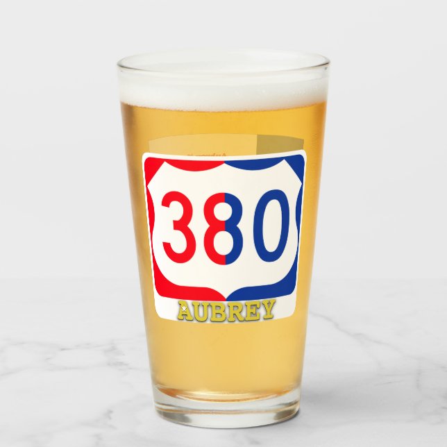 Aubrey, Texas, & US 380, Pint Glass (Front Filled)